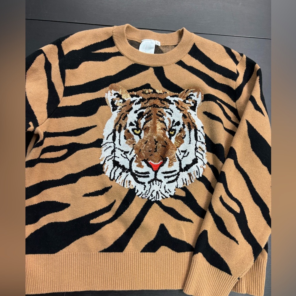 Queen of Sparkles Sequin Tiger Sweater